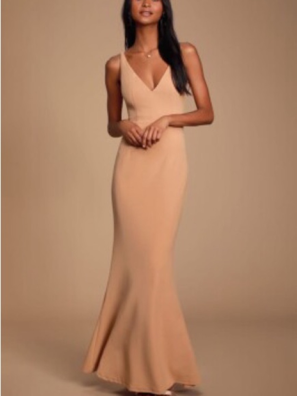 Lulu's Camel/Tan Sleeveless V-Neck Maxi Dress